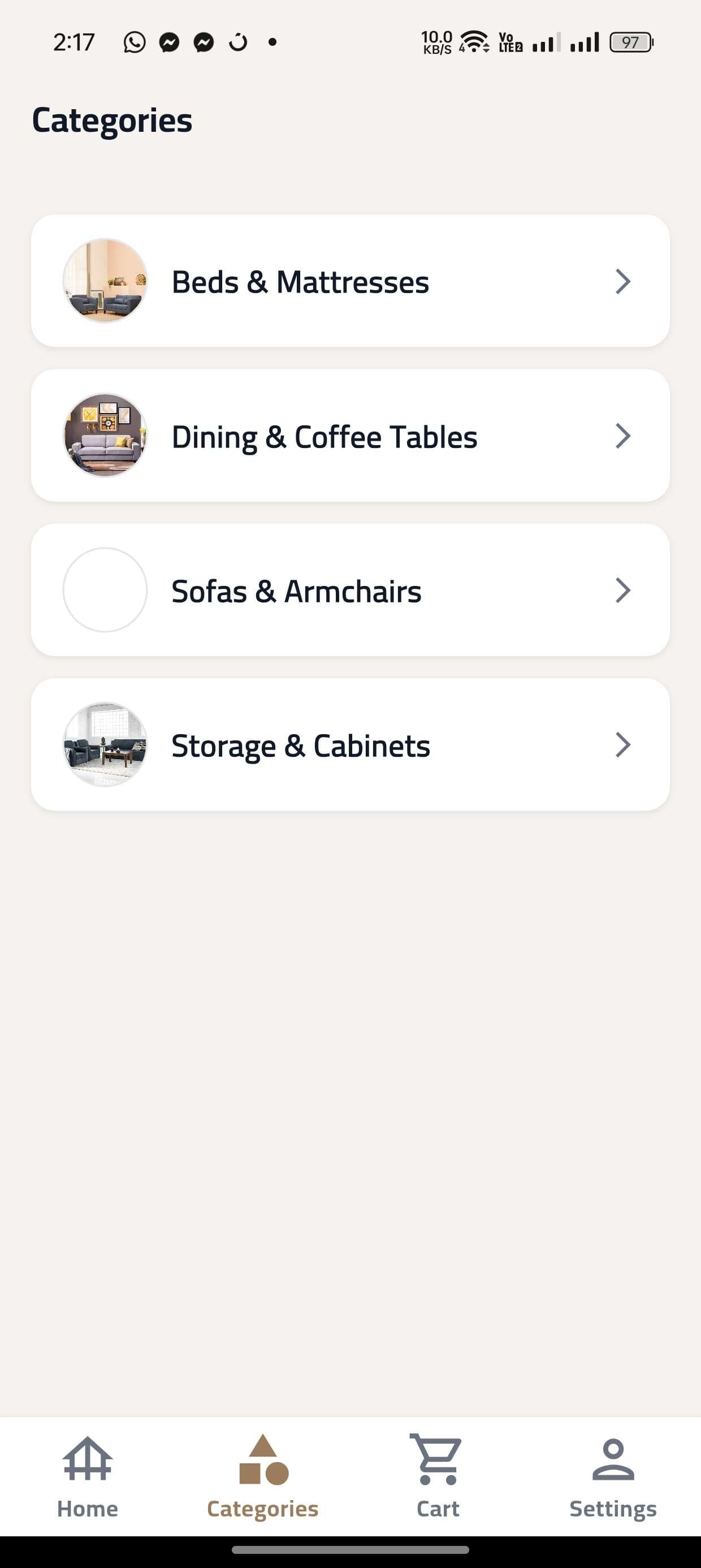 Hadder checkout options screen