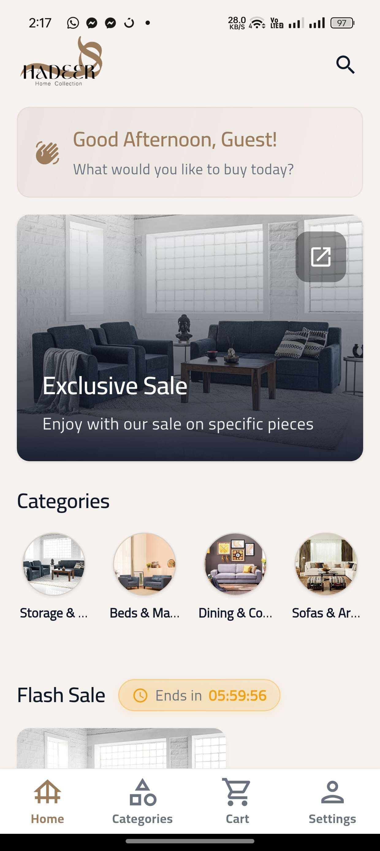 Hadder product listing screen